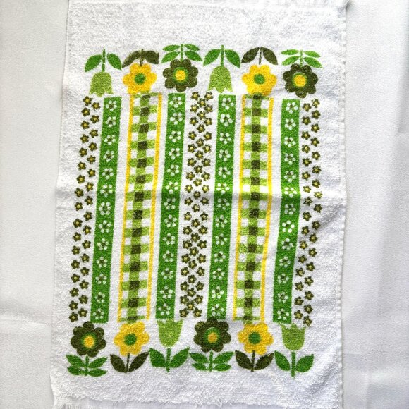 4 Vintage Kitchen Terry Dish Towels Fruits Flowers Stripes Fringe Set of 4 Retro - Picture 3 of 8